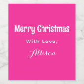 レトロミニマリストピンクメリークリスマスホリデー ワインラベル (シングルラベル)