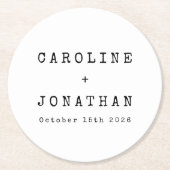 レトロミニマリストホワイトタイプライターカスタムウェディング ラウンドペーパーコースター (正面)