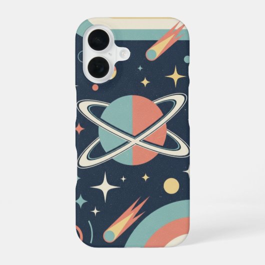 レトロミニマリストリング惑星 iPhone 16ケース (裏面)