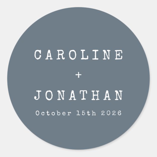 レトロミニマリスト暗青色タイプライター結婚ズ ラウンドシール (正面)