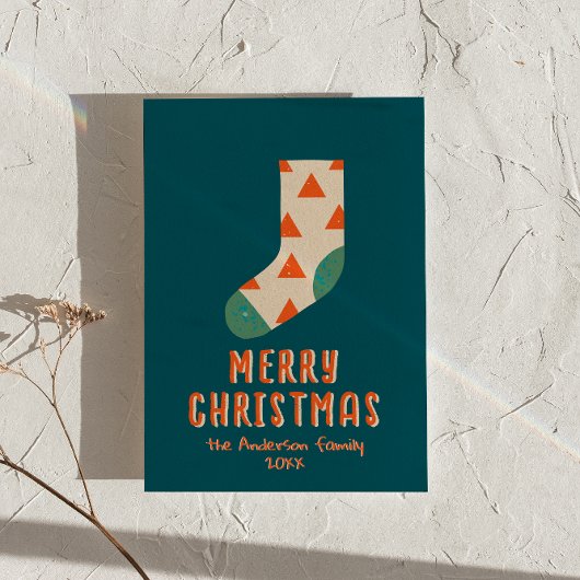 レトロミニマルなクリスマスウィンターソックノンフォト シーズンカード