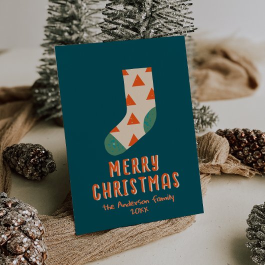 レトロミニマルなクリスマスウィンターソックノンフォト シーズンカード