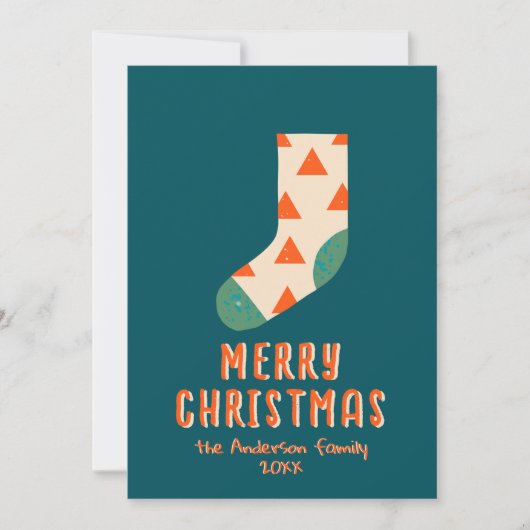 レトロミニマルなクリスマスウィンターソックノンフォト シーズンカード (正面)