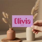 レトロミニマルはっきりしたリストピンクビジネスカード 名刺