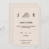 レトロミニマルアイボリーリングや輪結婚の 招待状 (正面/裏面)