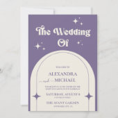 レトロミニマルアーチパープル結婚式招待状 招待状 (正面)