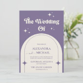 レトロミニマルアーチパープル結婚式招待状 招待状 (スタンド正面)