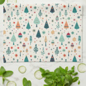 レトロミニマルクリスマスツリーパターン キッチンタオル (折り畳み)