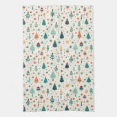 レトロミニマルクリスマスツリーパターン キッチンタオル (縦)