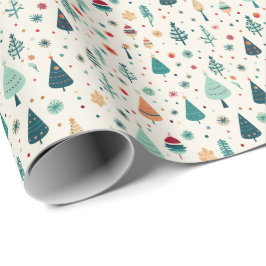 レトロミニマルクリスマスツリーパターン ラッピングペーパー