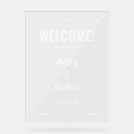 レトロミニマルスクリプトレタリング結婚の歓迎 アクリルサイン (正面)