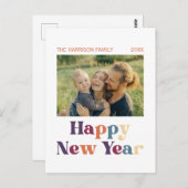 レトロミニマルタイポグラフィ新年写真 ポストカード (正面/裏面)