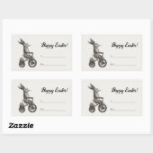 レトロミニマルバニーバイクエッグバスケットイースター 長方形シール (シート)