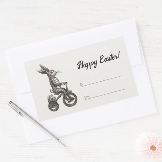 レトロミニマルバニーバイクエッグバスケットイースター 長方形シール (封筒)