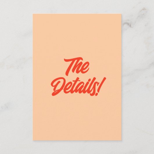 レトロミニマルピーチモダンおもしろい結婚詳細 エンクロージャーカード (裏面)
