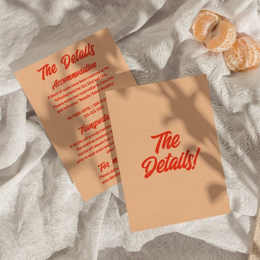 レトロミニマルピーチモダンおもしろい結婚詳細 エンクロージャーカード