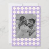 レトロミニマル市松模様にパタン紫結婚の セーブザデート (裏面)