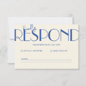 レトロミニマル市松模様にパタ結婚ン青 出欠カード (正面)