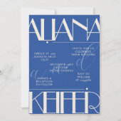 レトロミニマル市松模様にパタ結婚ン青 招待状 (正面)