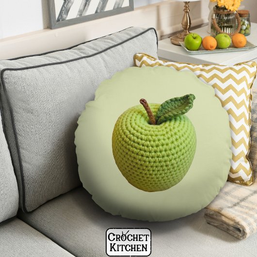 レトロミニマル手作りクラフトグリーンクロチェットアップル ラウンドクッション