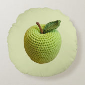 レトロミニマル手作りクラフトグリーンクロチェットアップル ラウンドクッション (正面)