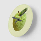 レトロミニマル手作りクラフトグリーンクロチェットアップル ラウンド壁時計 (傾斜)