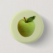 レトロミニマル手作りクラフトグリーンクロチェットアップル 缶バッジ (正面)
