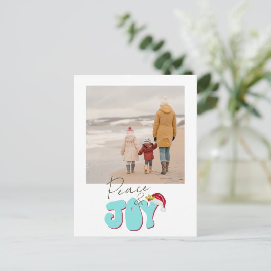 レトロミニマル1家族写真ピースジョークリスマス シーズンポストカード (スタンド正面)