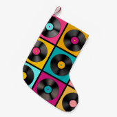 レトロミュージックの背景（ビニールレコード付き） - vintag スモールクリスマスストッキング (正面 (吊り時))