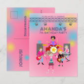 レトロミュージックガールズバンド誕生日パーティー インビテーションポストカード (正面/裏面)