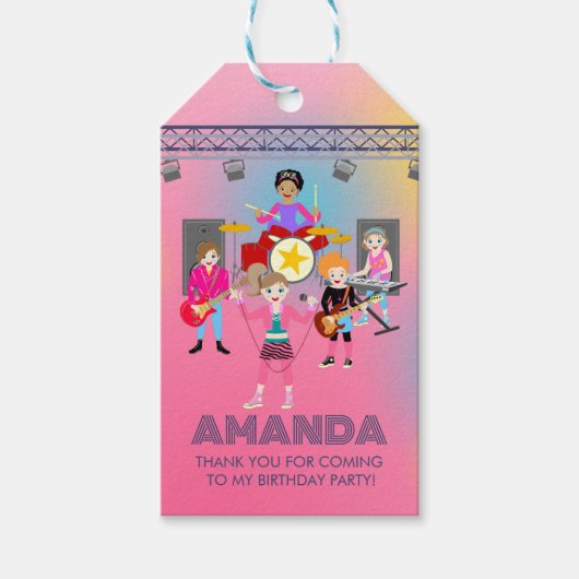 レトロミュージックガールズバンド誕生日パーティー ギフトタグ (正面)