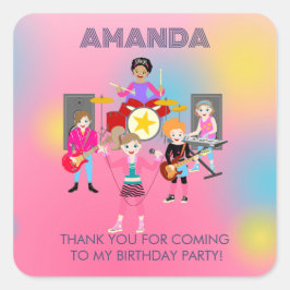 レトロミュージックガールズバンド誕生日パーティー スクエアシール