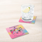 レトロミュージックガールズバンド誕生日パーティー スクエアペーパーコースター (インサイチュ)