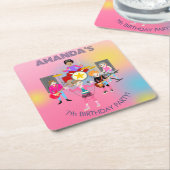 レトロミュージックガールズバンド誕生日パーティー スクエアペーパーコースター (アングル)