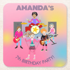 レトロミュージックガールズバンド誕生日パーティー スクエアペーパーコースター