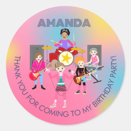 レトロミュージックガールズバンド誕生日パーティー ラウンドシール (正面)