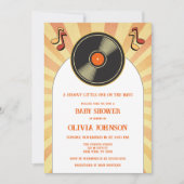 レトロミュージックビニールグルーヴィーベビーシャワー招待状 セーブザデート (正面)