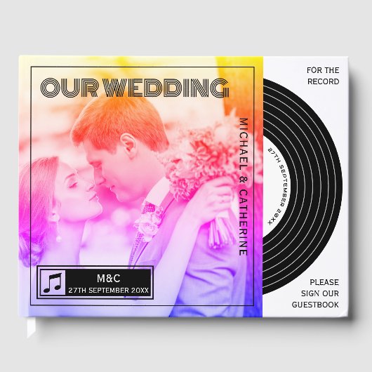 レトロミュージックビニールレコード結婚の表紙 ゲストブック (正面)