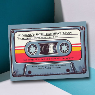 レトロミュージック80sカセットミステープ50誕生日 招待状