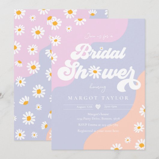 レトロミュートントーンズボホヒッピーブライダルシャワー 招待状 (正面/裏面)