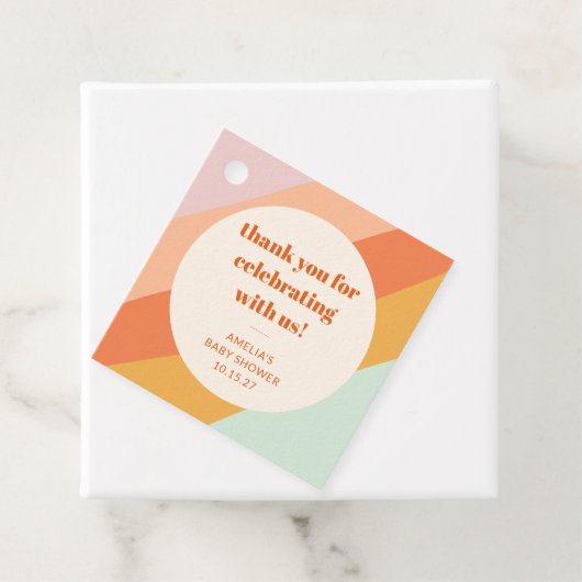 レトロミントオレンジストライプカスタムベビーシャワ感謝していー フェイバータグ (インサイチュ)