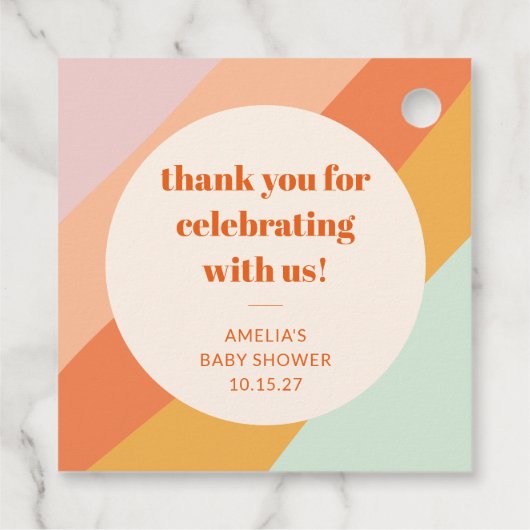 レトロミントオレンジストライプカスタムベビーシャワ感謝していー フェイバータグ (裏面)