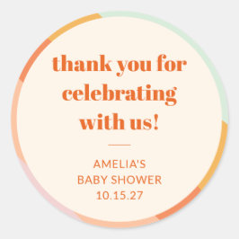 レトロミントオレンジストライプカスタムベビーシャワ感謝していー ラウンドシール