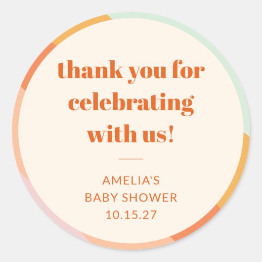 レトロミントオレンジストライプカスタムベビーシャワ感謝していー ラウンドシール (正面)