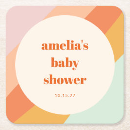 レトロミントオレンジボホストライプカスタムベビーシャワー スクエアペーパーコースター