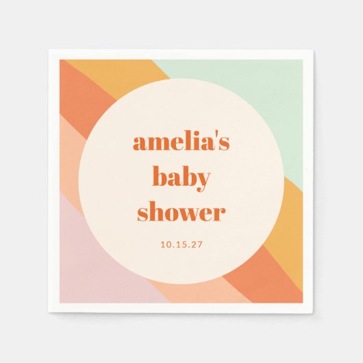 レトロミントオレンジボホストライプカスタムベビーシャワー スタンダードカクテルナプキン (正面)