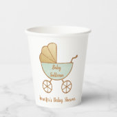 レトロミントグリーンキャリッジベビーシャワー 紙コップ (正面)