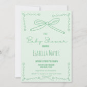 レトロミントグリーンハンドドロッドボウベビーシャワー 招待状 (正面)