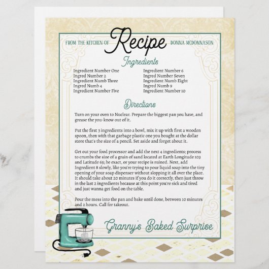 レトロミントスタンドミキサークックブックレシピレターヘッド (正面/裏面)