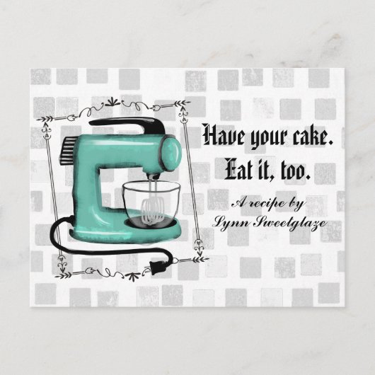 レトロミントスタンドミキサーケーキベーキングレシピカード ポストカード (正面)